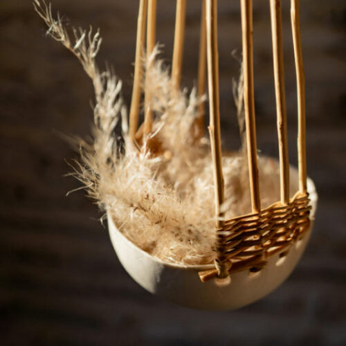 petite suspension osier porcelaine